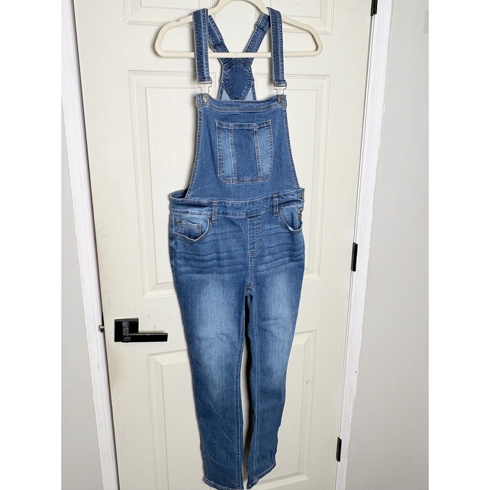 Enjean Denim Co Womens Skinny Leg Overalls Medium Wash Blue EOP906 Size Large